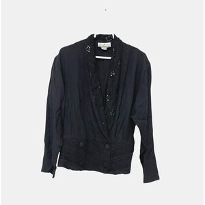 Sheri Martin Black Lace‎ Trim Double Breasted Blazer Womens Size 16 Long Sleeve